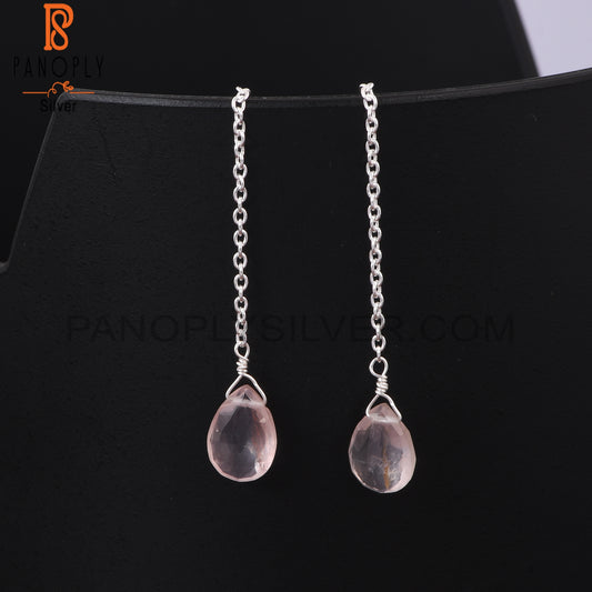 Rose Quartz 925 Quality Finding Chain Earrings