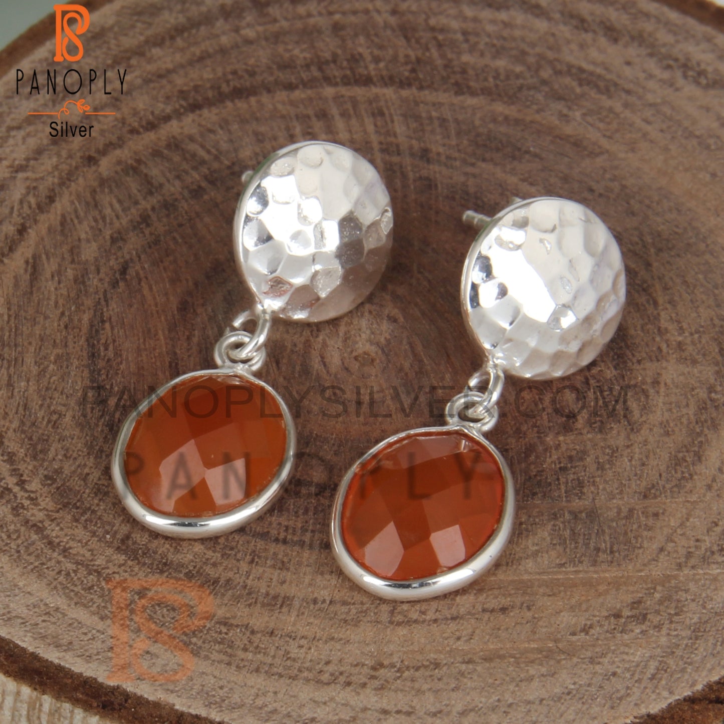 Carnelian 925 Sterling Silver Chalcedony Silver Disc Earrings