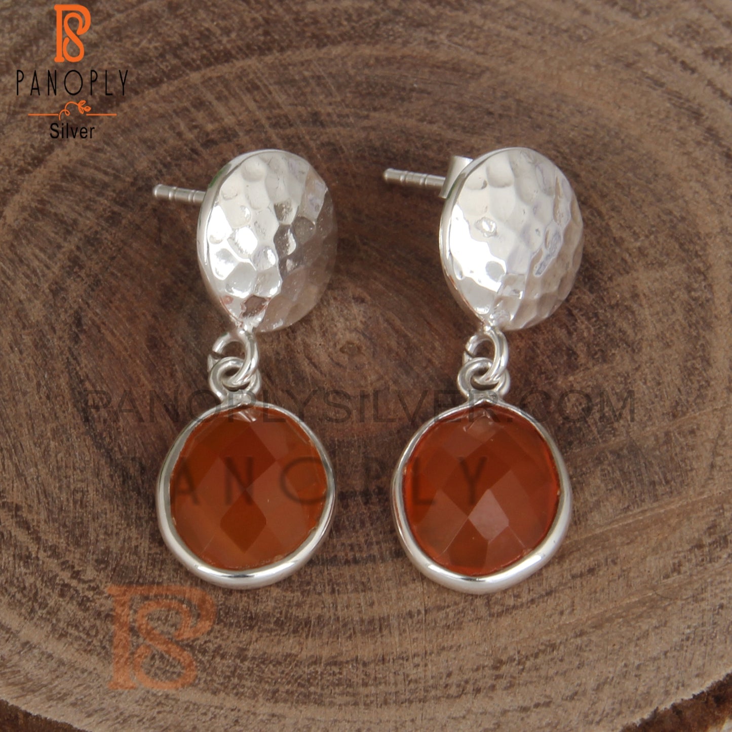 Carnelian 925 Sterling Silver Chalcedony Silver Disc Earrings