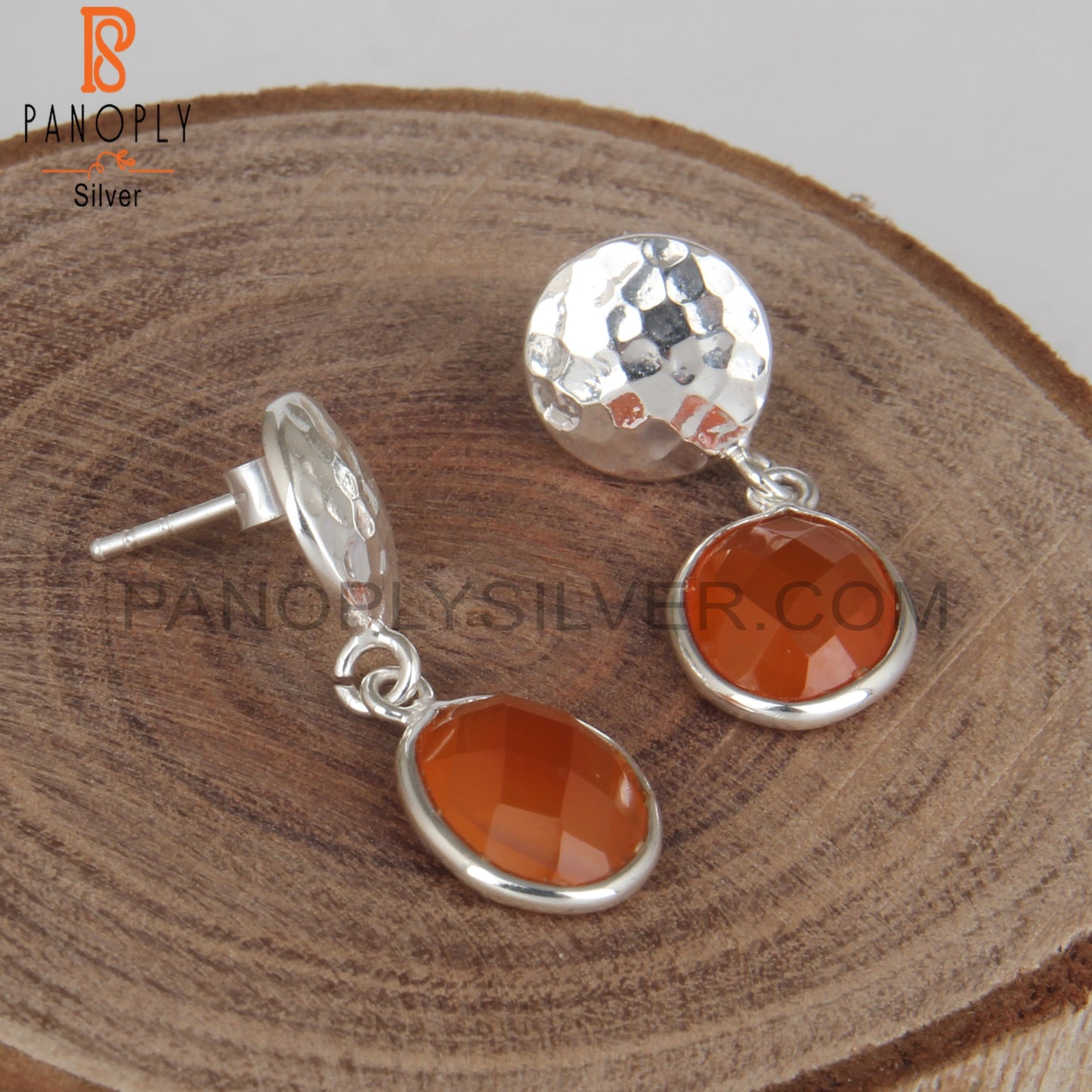 Carnelian 925 Sterling Silver Chalcedony Silver Disc Earrings