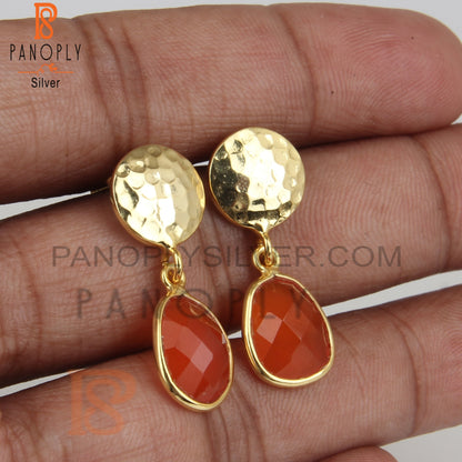 Carnelian 925 Sterling Silver Girls Gold Disc Earrings