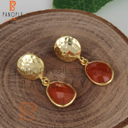 Carnelian 925 Sterling Silver Girls Gold Disc Earrings
