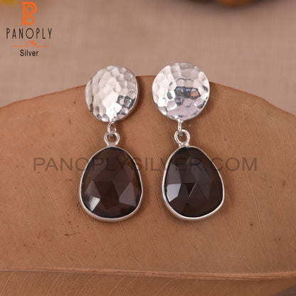 Smoky 925 Sterling Silver Quartz Disc Earrings