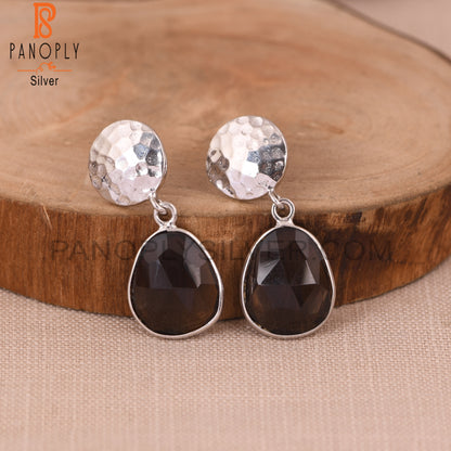 Smoky 925 Sterling Silver Quartz Disc Earrings