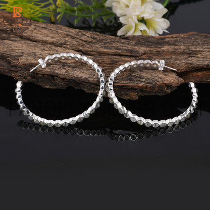 Labradorite 925 Silver Gray Stone Wedding Hoop Earrings