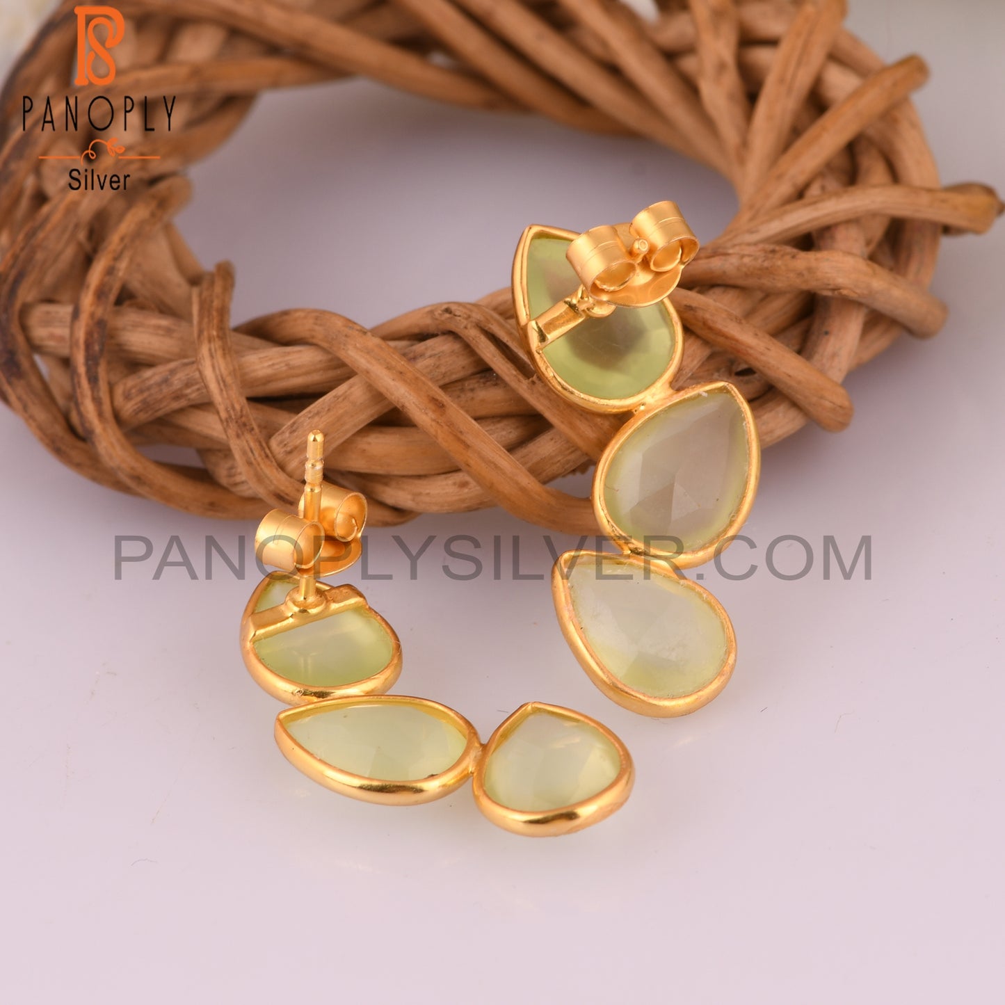 Prehnite 18k Gold Plating Drop Earrings