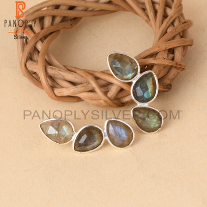 Briolette Cut Labradorite Gem 925 Silver Drop Earrings