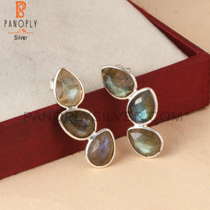 Briolette Cut Labradorite Gem 925 Silver Drop Earrings