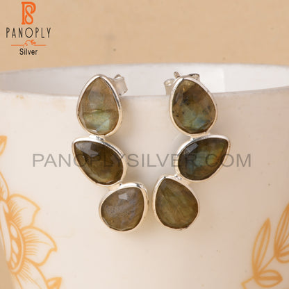 Briolette Cut Labradorite Gem 925 Silver Drop Earrings