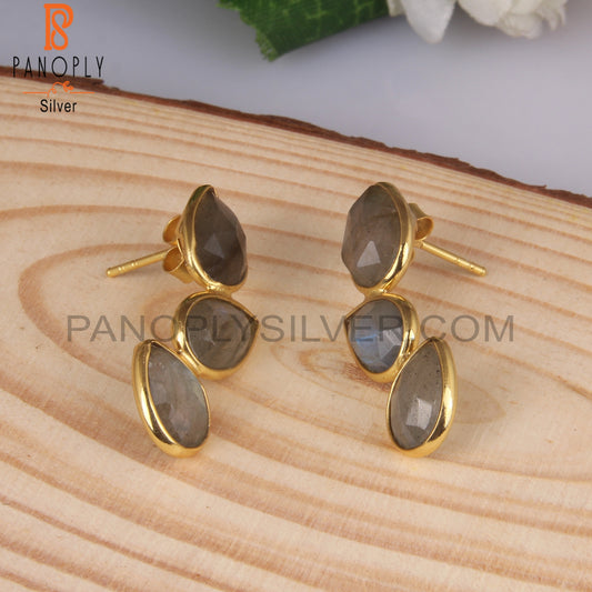 Natural Labradorite 14k Gold Plated Pear Earrings