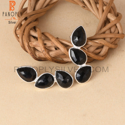 Cenuine Black Onyx Briolette Cut 3 Stone Earrings