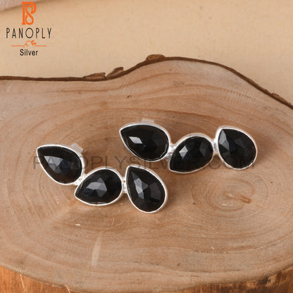 Cenuine Black Onyx Briolette Cut 3 Stone Earrings