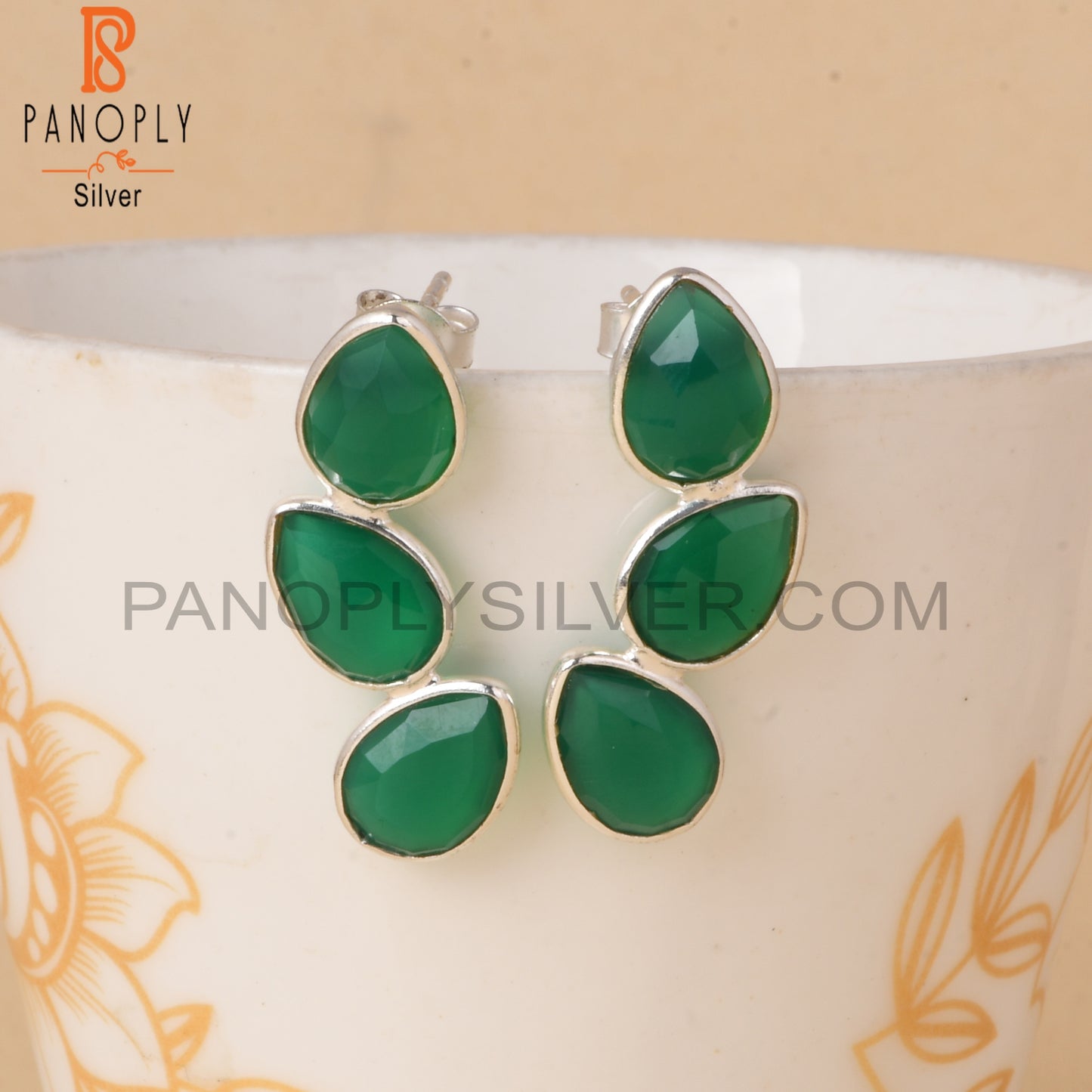 Green Onyx Gemstone Leaf Earrings Jewelry