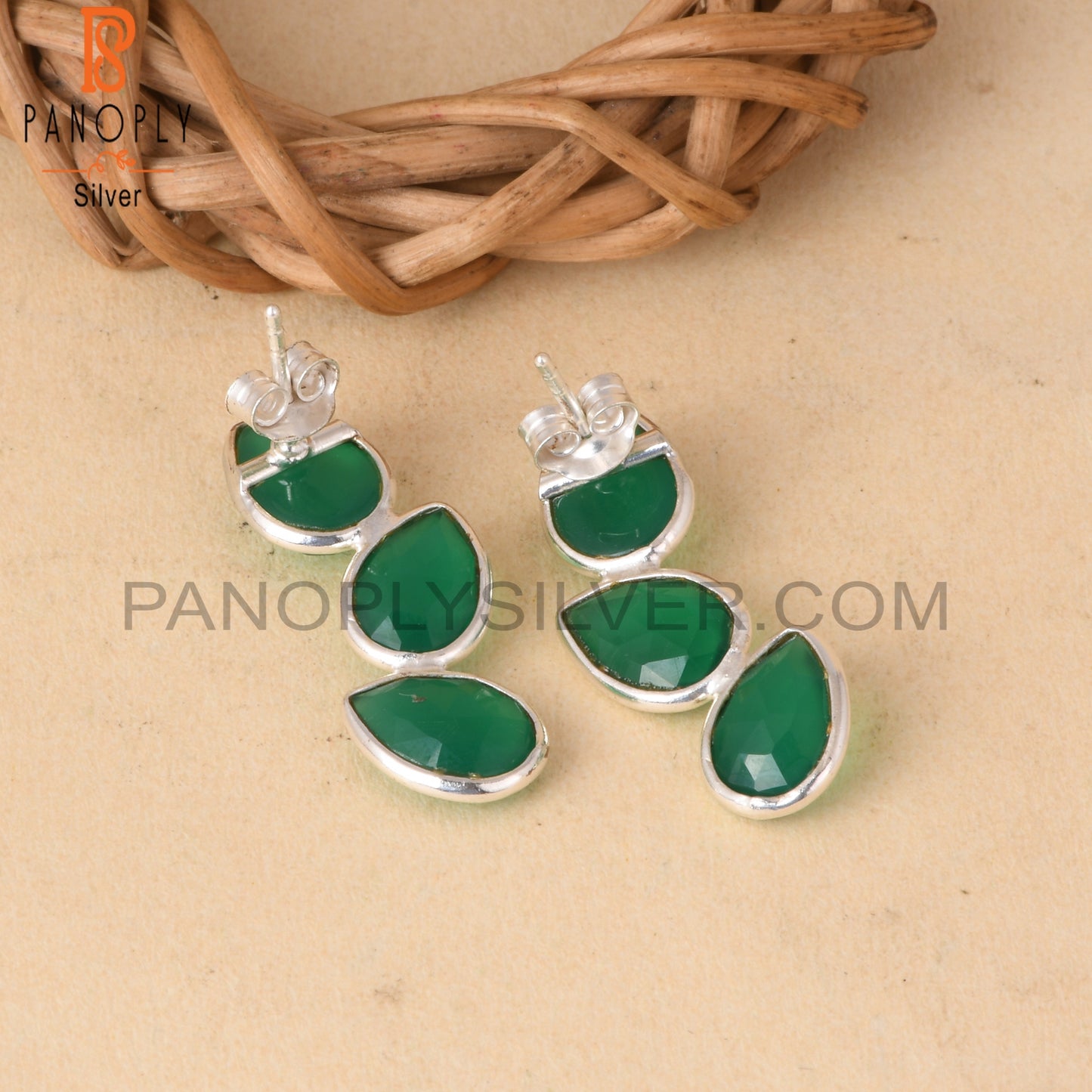 Green Onyx Gemstone Leaf Earrings Jewelry