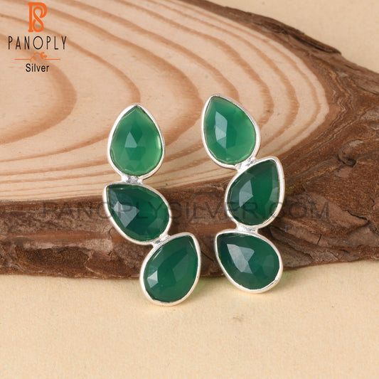 Green Onyx Gemstone Leaf Earrings Jewelry