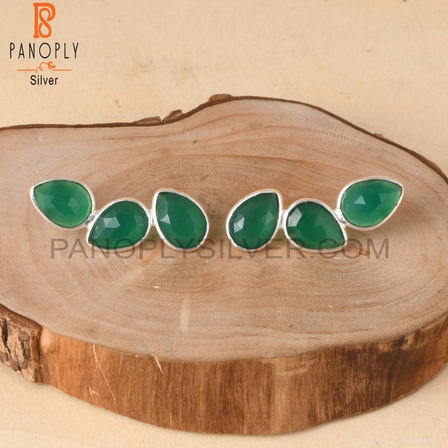 Green Onyx Gemstone Leaf Earrings Jewelry