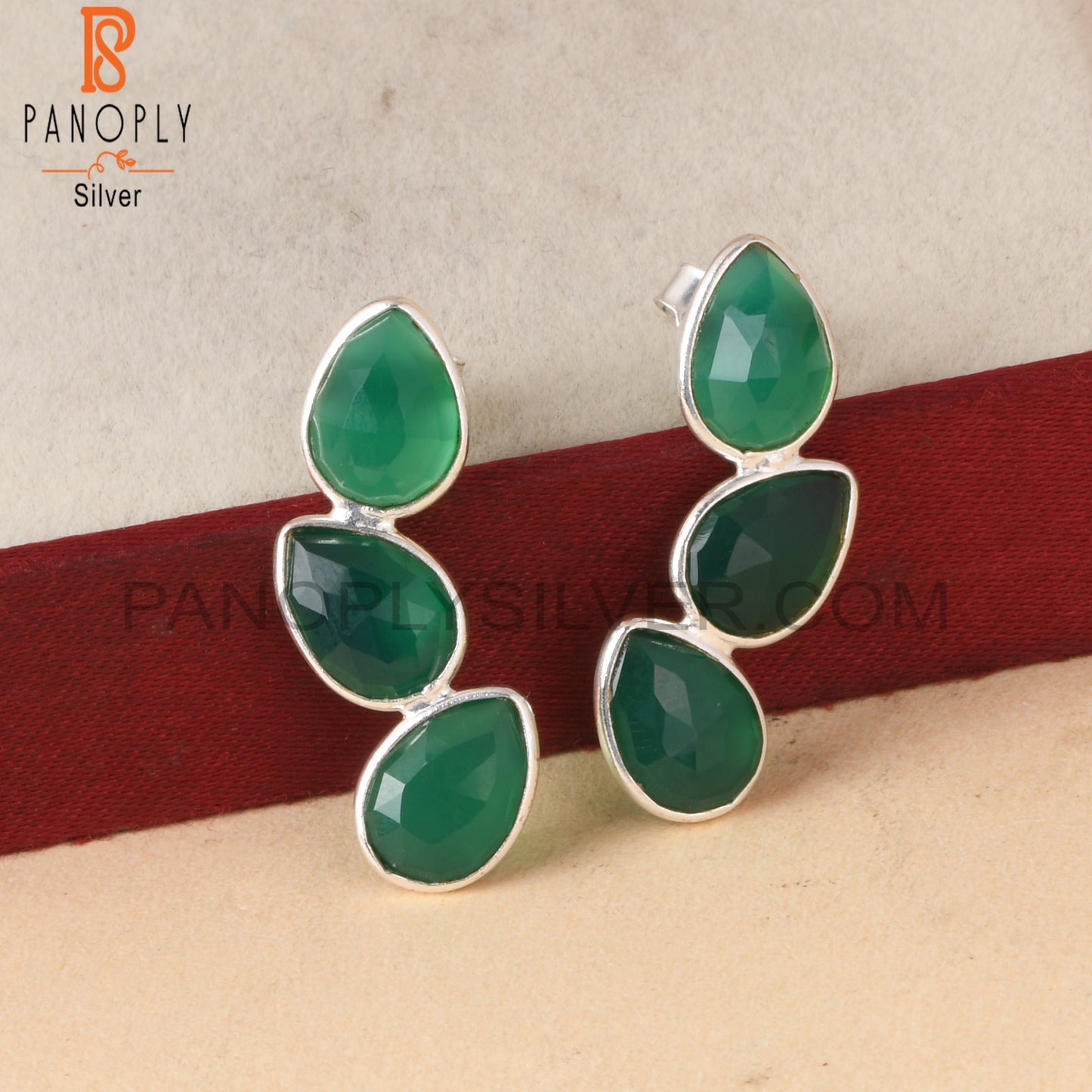 Green Onyx Gemstone Leaf Earrings Jewelry