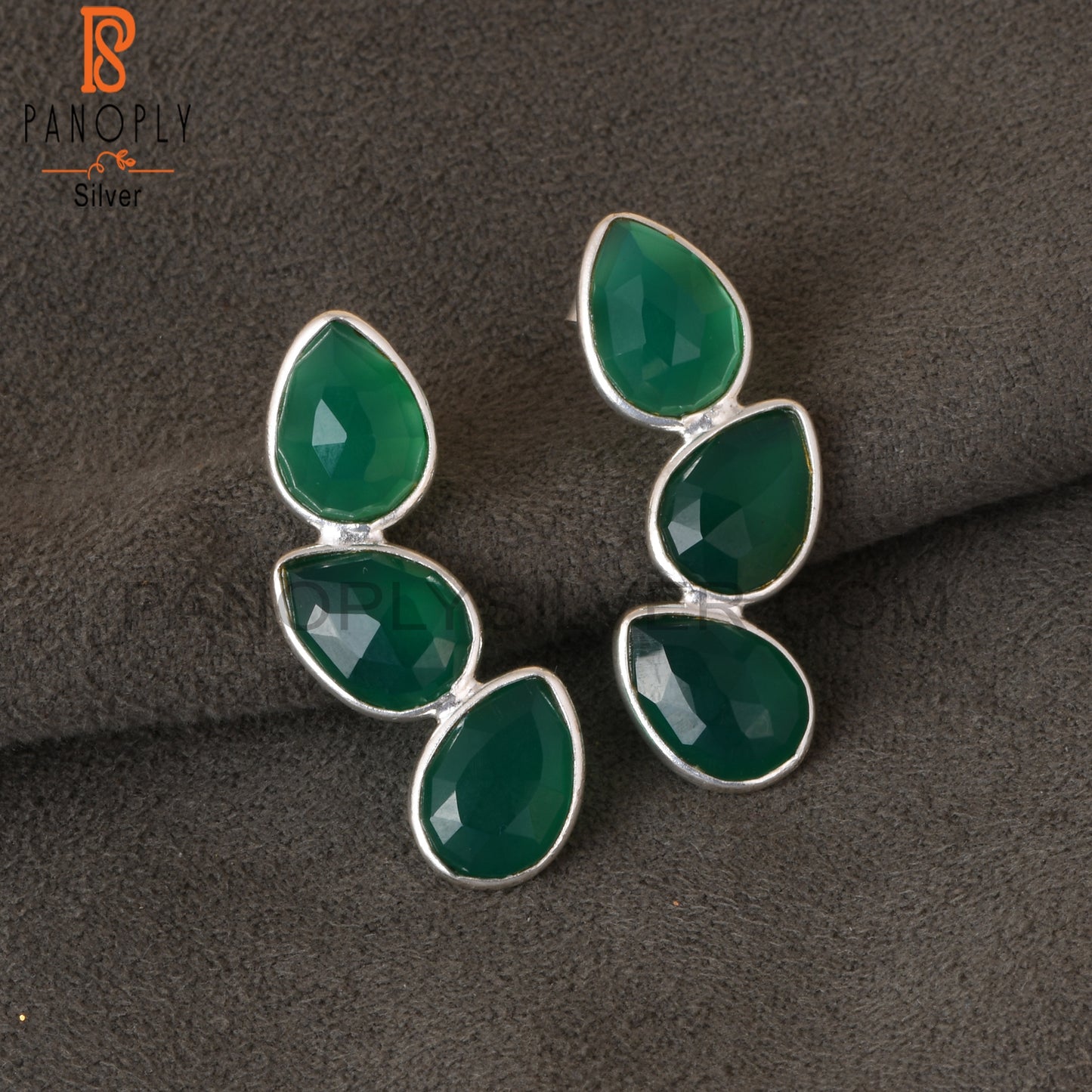 Green Onyx Gemstone Leaf Earrings Jewelry