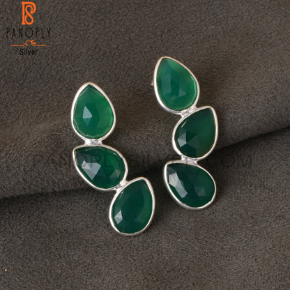 Green Onyx Gemstone Leaf Earrings Jewelry