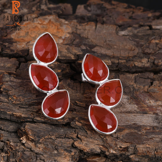 Red Onyx Leaf Earrings For Girls