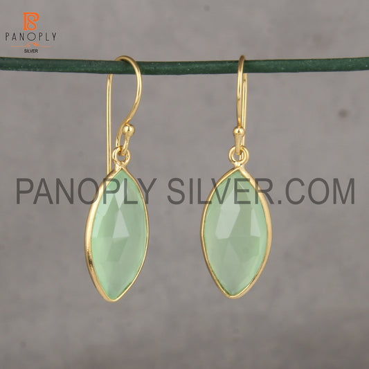 Marquise Prehnite Chalcedony 18k Gold Plated Silver Ear Wire Earrings