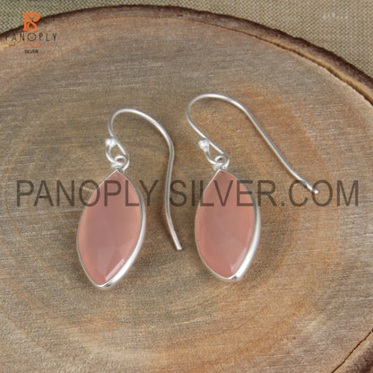 Rose Chalcedony Gem Women's Fine 925 Silver Rose Earrings