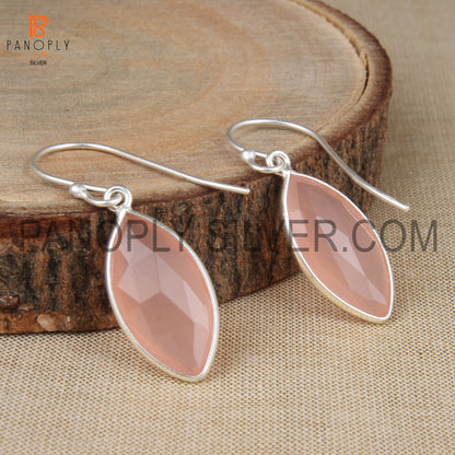 Rose Chalcedony Gem Women's Fine 925 Silver Rose Earrings