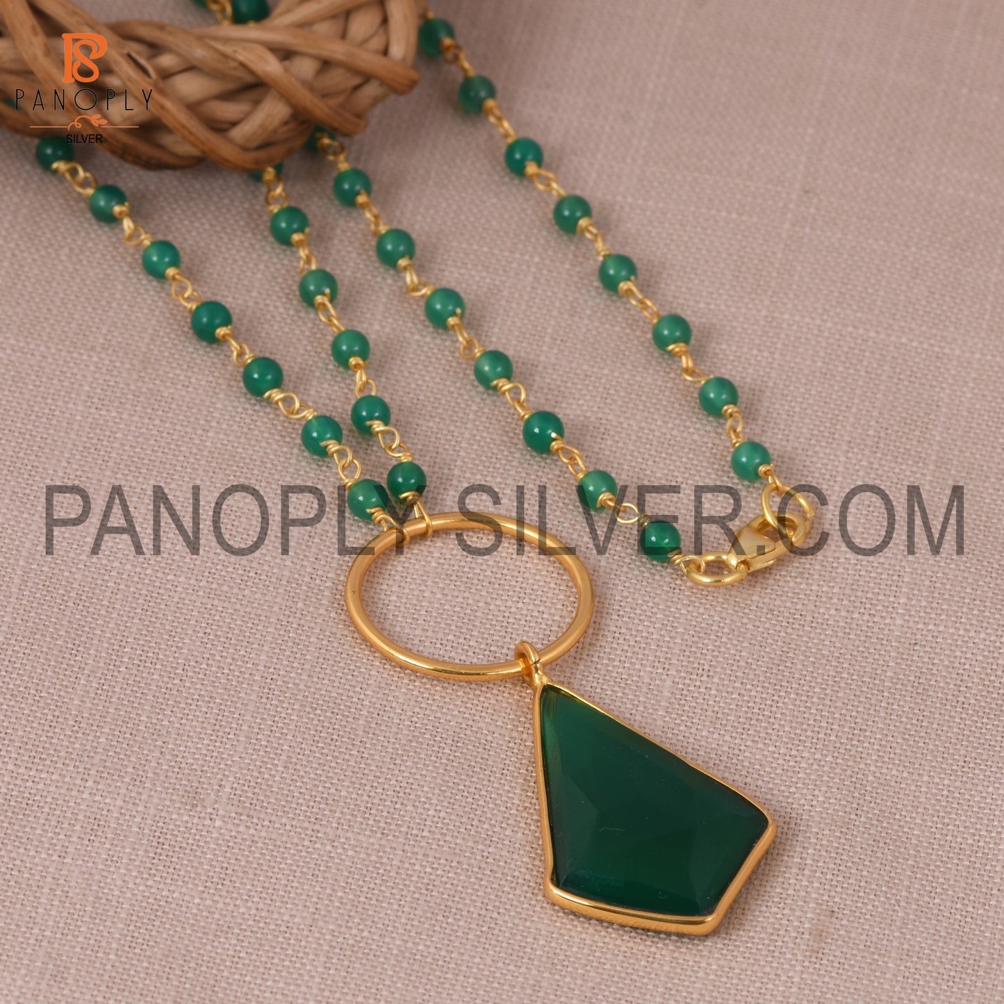 Green Onyx 925 Silver Green Stone Chain Pendant