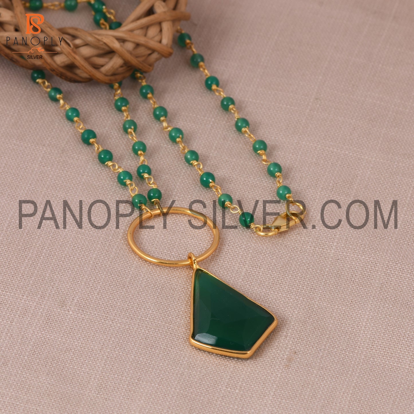 Green Onyx 925 Silver Green Stone Chain Pendant