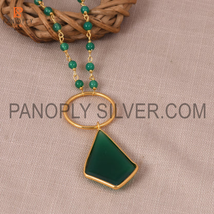 Green Onyx 925 Silver Green Stone Chain Pendant