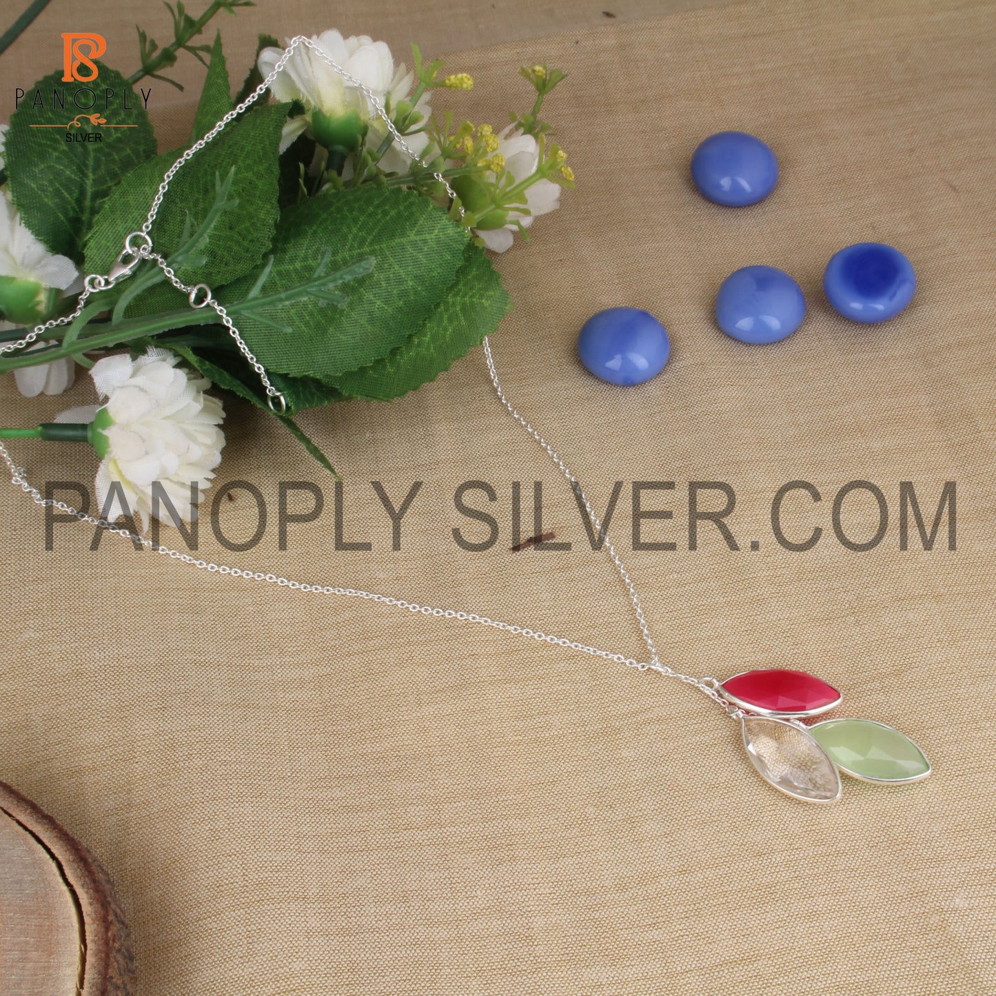 925 Silver Tree Natural Gem Leaf Jewelry Pendant