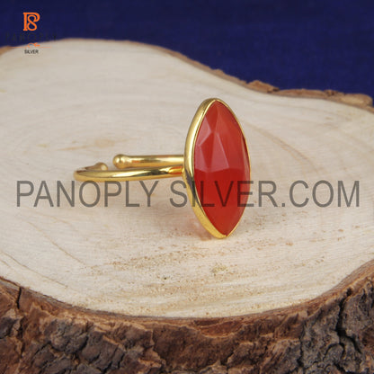 Red Onyx Marquise Shape 18K Yellow Gold Plated Silver Rings