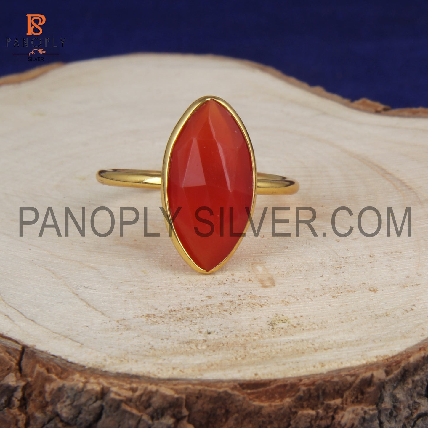 Red Onyx Marquise Shape 18K Yellow Gold Plated Silver Rings