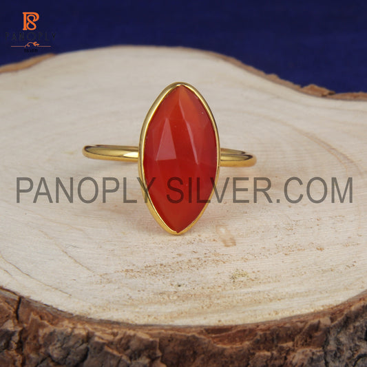 Red Onyx Marquise Shape 18K Yellow Gold Plated Silver Rings