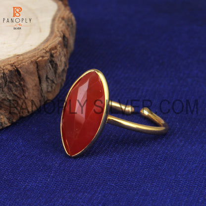 Red Onyx Marquise Shape 18K Yellow Gold Plated Silver Rings