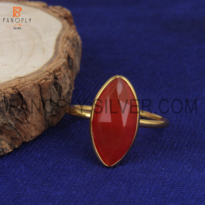 Red Onyx Marquise Shape 18K Yellow Gold Plated Silver Rings