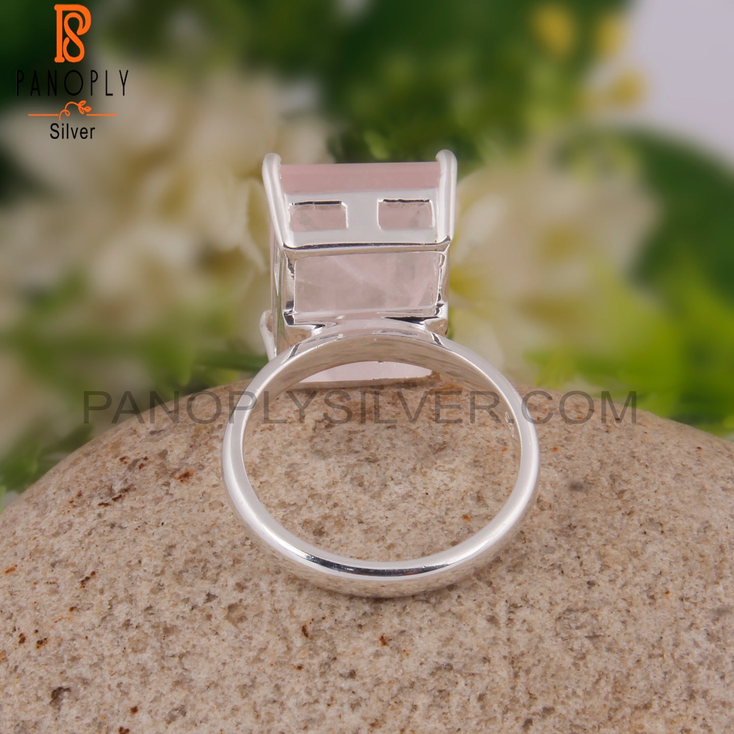 Rose Quartz Octagon Shape 925 Sterling Silver Ring