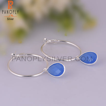 Glass Blue Chalcedony Pear 925 Sterling Silver Earrings