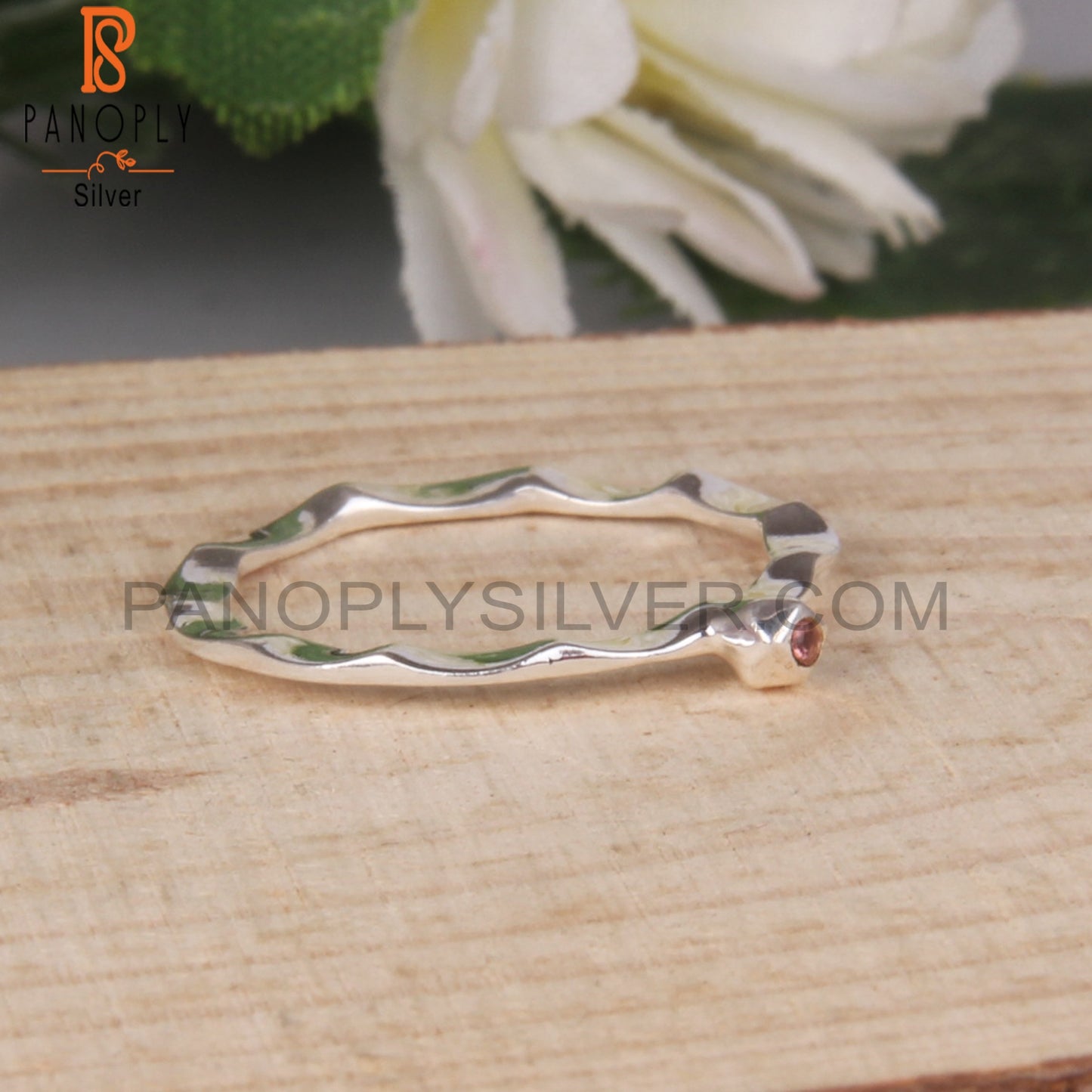 Pink Tourmaline Round 925 Silver Filigree Bnad Ring