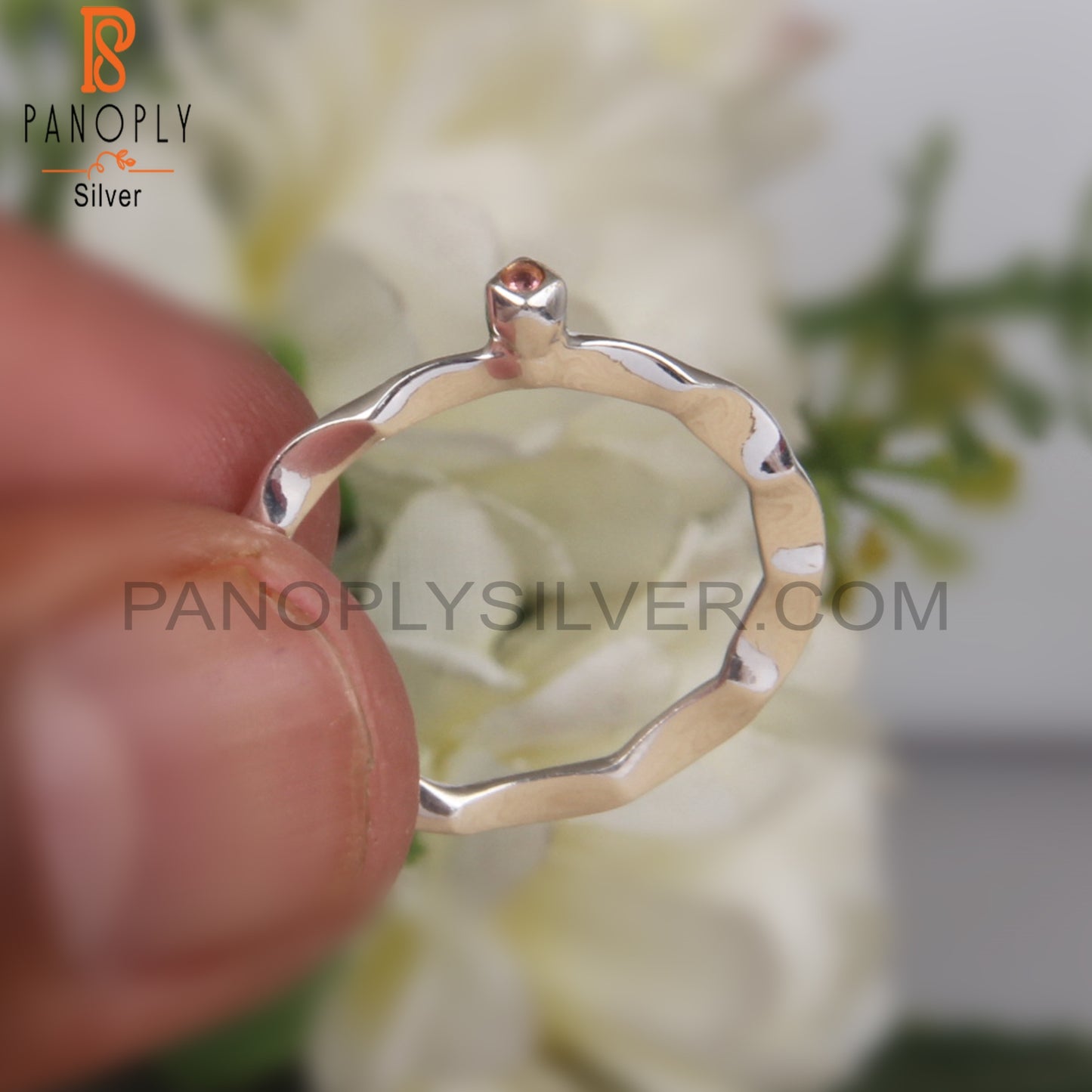 Pink Tourmaline Round 925 Silver Filigree Bnad Ring