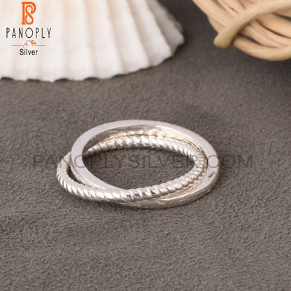 925 Sterling Silver Two Twist & Simple Link Band Ring