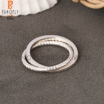 925 Sterling Silver Two Twist & Simple Link Band Ring