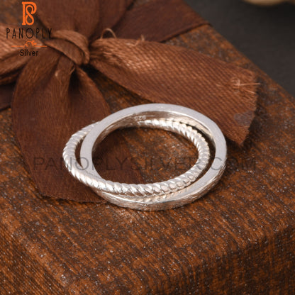 925 Sterling Silver Two Twist & Simple Link Band Ring
