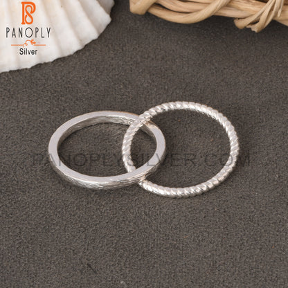 925 Sterling Silver Two Twist & Simple Link Band Ring