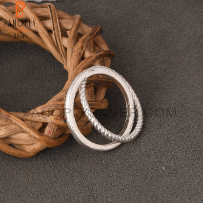 925 Sterling Silver Two Twist & Simple Link Band Ring