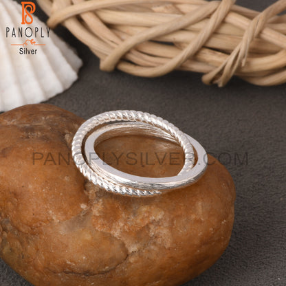 925 Sterling Silver Two Twist & Simple Link Band Ring