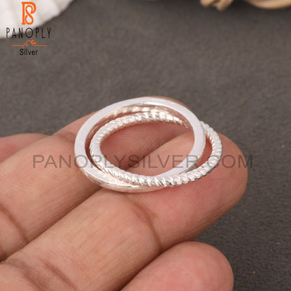 925 Sterling Silver Two Twist & Simple Link Band Ring