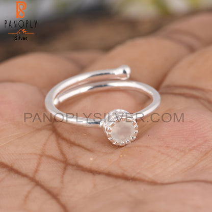 Simple Hand hammered White Moonstone 925 Sterling Silver Ring