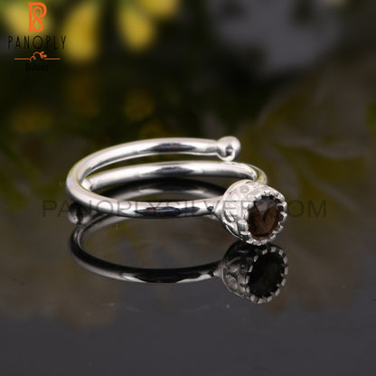 Smoky Round Shape 925 Sterling Silver Ring
