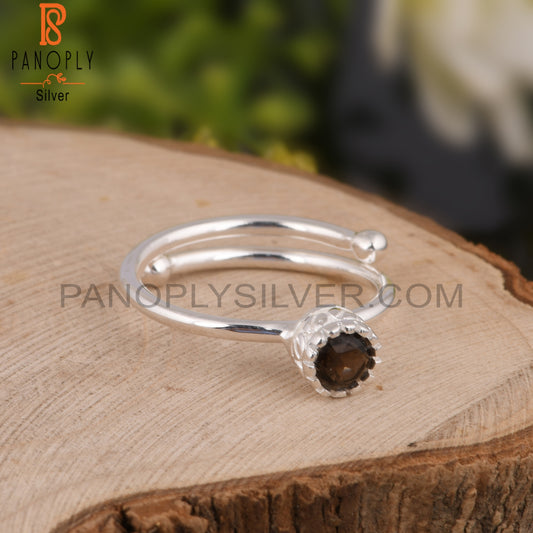 Smoky Round Shape 925 Sterling Silver Ring